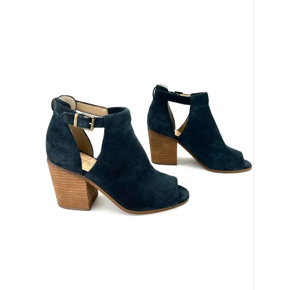 Sole Society Ferris Open Toe Bootie/Sandal Size 9/40M Blue/Gray Suede Adjustable